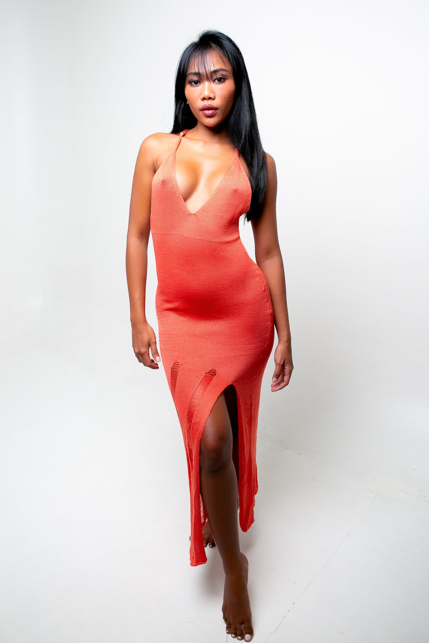 Aphrodite Knit Dress ~ Fire Coral